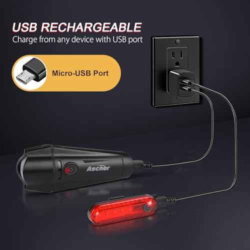 Ascher Ultra Bright USB Rechargeable Bike Light Set, Powerful Bicycle Front Headlight photo 7