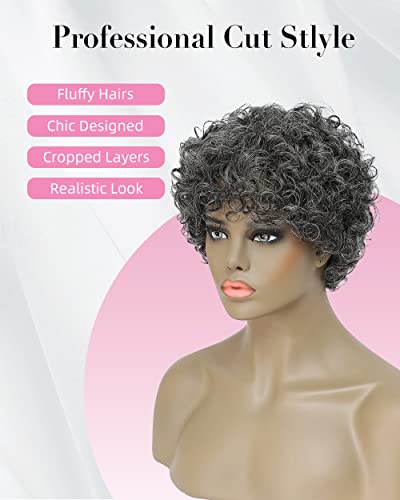 MaxlaceWig Perucas De Cabelo Curto Encaracolado Cinza Para Mulheres Negras, Peruca De Cabelo Humano