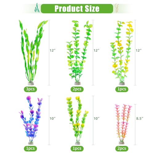 Image of AQUANEAT Artificial Fish Tank Plants, Plastic Aquarium Accessories, Multi Color Fake Decorations, 10packs
