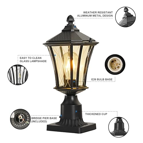 2 Pack Aluminum Outdoor Post Lights for Courtyard Lawn Driveway Entryway, Waterproof Outside Post Lamp Pole Light with 3" Pier Mount Base, Exterior Pier Mount Outdoor Lanterns Lighting