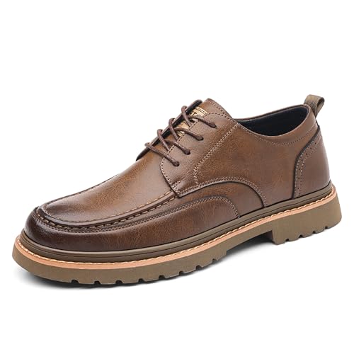 Men's Round Toe Lace Up Platform Oxfords Shoes Classic Comfort Slip-on Chunky Heel Lug Sole Non-Slip Waterproof Business Formal Derby Shoes