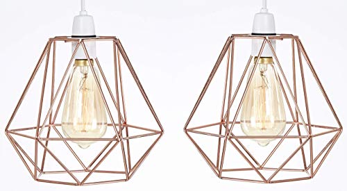 GMUK Home & Garden Products Retro Design Light Shade - Metal Wire Basket Cage Lamp Shade - Ceiling Pendant Light Shade – Wire Cage Lamp Shade - Vintage Industrial Style – Easy Fit - 2X Copper