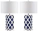 SAFAVIEH Lighting Collection Garden Lattice Trellis Modern Contemporary Navy 27-inch Bedroom Living Room Home Office Desk Nightstand Table Lamp Set of 2 (LED Bulbs Included)
