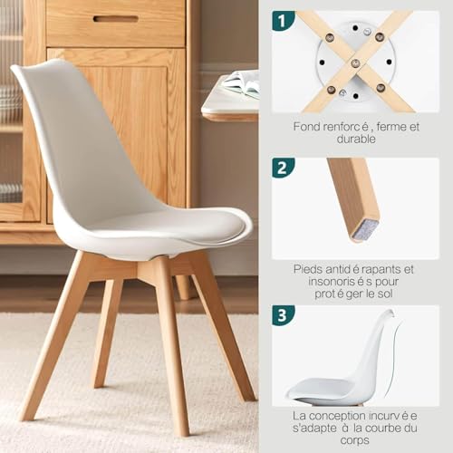 Lot de 6 chaises scandinaves PU pieds hêtre CEYIRO
