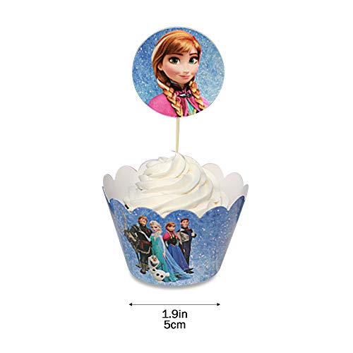Princess 12 pcs Set Frozen Cupcake Wrappers and 12 Toppers Decoration for Kids Girls Boys Birthday Party Favors Supplies dozen set