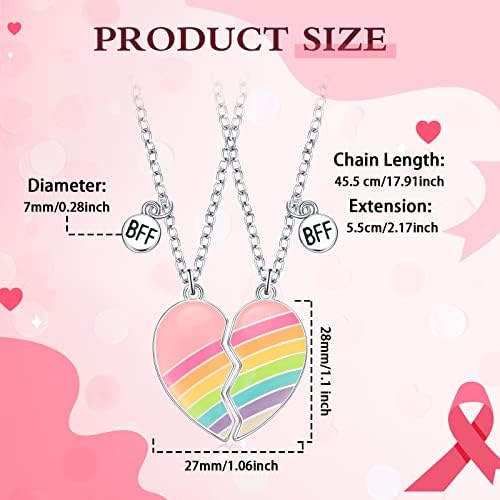 Jadive Best Friend Necklace Splicing Heart Friendship Necklace BFF Necklace for 2 Girls Matching Pendant Cute Necklaces Magnetic Necklace Jewellery for Women Girls Christmas Birthday Gift (Rainbow)