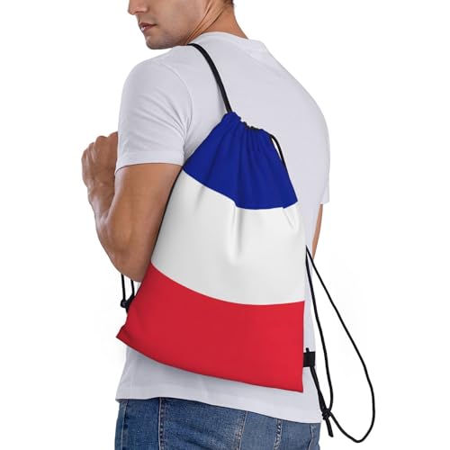 French Flag Print Drawstring Backpack Lightweight Sport Bag,Pull String Back Sack Suitable Gym,Travel3