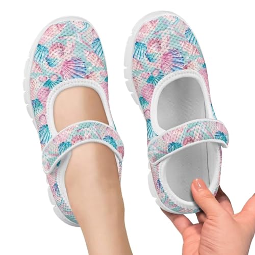JoyLamoria Pink Shell Print Toddler Girls Ballet Flats Shoes Princess Birthday Mary Jane Shoes for Kids Slip on Sneakers Size 11-2.53