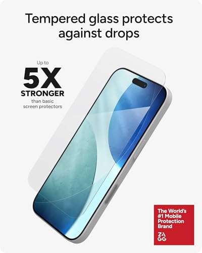 Image of ZAGG Glass Elite Screen Protector for iPhone 17-5X Stronger Tempered Glass, ClearPrint Technology for Smudge Free Clarity, Smooth Feel, Full Coverage, InvisibleShield, Easy Two-Step Installation