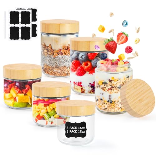 Vikcvcsc 6 Tarros de Cristal con Tapa 350ml+450ml, Bote Cristal Hermetico, Tarros de Avena Overnight Oats Jars, Mason Jars Frascos de Vidrio con Tapa para Avena, Ensaladas, yogur, Mermelada
