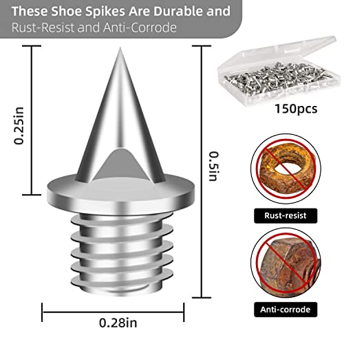 150 PCS 1/4 Inches Track Spikes with Spike Wrench, Stainless Steel Spikes Track Shoe Spikes and Cross Country Spikes with Spike Wrench, Replacement Spikes for Track, Running, Hiking, High Jumping