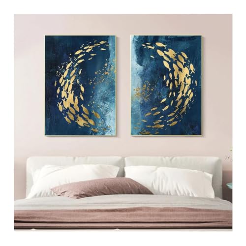 Arte de pared para sala de estar en lienzo abstracto de pez dorado sin marco