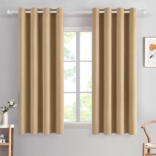 MIULEE Cortinas Salon Opacas 2 Piezas, Cortinas Dormitorio Modernas Cortinas Anti Luz, Habitacion Cortinas Termicas Aislantes Frio y Calor, Fuerte y Suave Ventana Cortinas, 140x160 CM, Topo