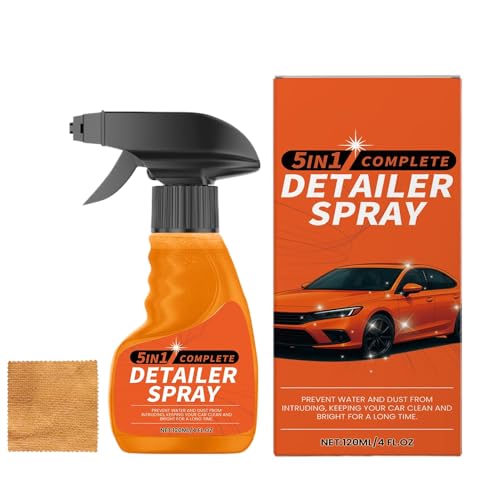 Genérico Spray Detallador Coche 5 En 1 - Spray Detallista Completo | Nebulizador de 120 ml con Toalla para Potenciar Brillos y Eliminar Suciedad Ligera con Acabado Duradero