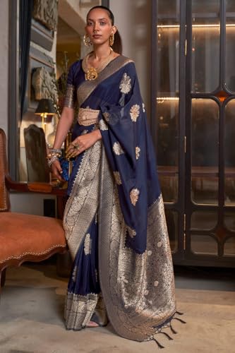 Image of SWORNOF Women's Woven Khadi Georgette Silk Saree With Unstitched Blouse Piece