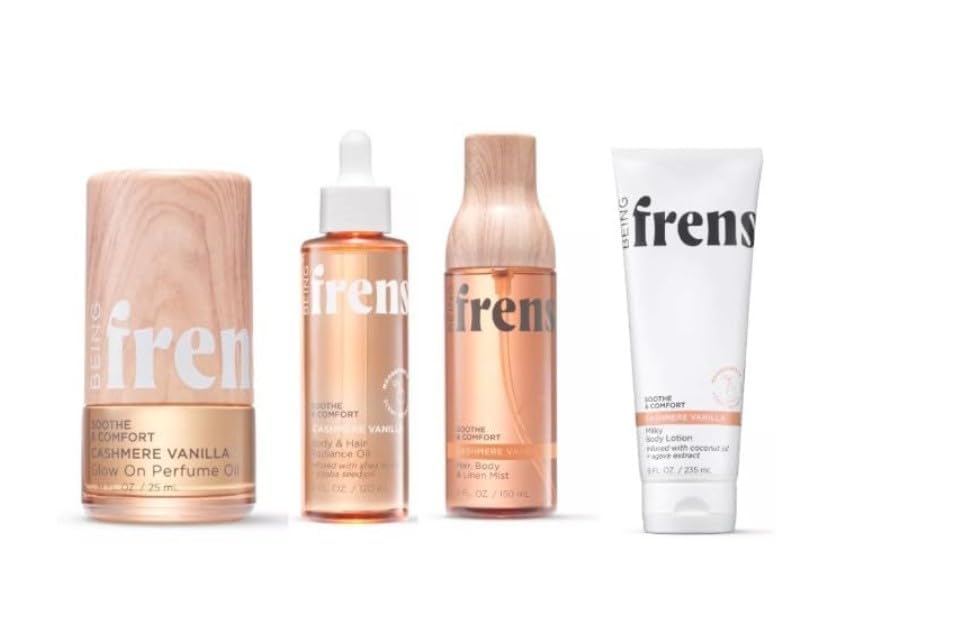 Being Frenshe CASHMERE VANILLA 4‑Pack – Hair & Body Mist, Glow‑On Roll‑On Fragrance, Radiance Oil & Hydrating Lotion (4‑Piece Set)