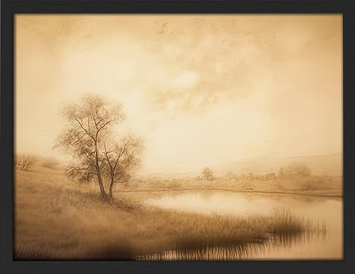 SIGNWIN Framed Sepia Vintage Retro Countryside Tree Forest Wall Art,