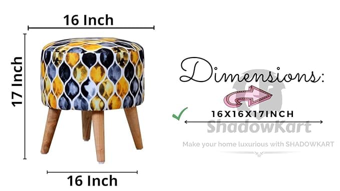 Image of Ottoman for Living Room, Velvet Round Foot Rest Stool, Wooden Legs Chair for Sitting, Ottoman for Bedroom & Makeup Room Decor | Chair (18 inchx18 inchx32 inch), Puffy (16 inchx16 inchx17 inch) | Black Fire