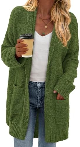 KIRUNDO Cardigan Sweaters for Women 2025 Fall Chunky Fuzzy Knit Open Front Loose Long Sleeve Sweater Coats Winter Clothing