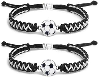 2 Pcs Soccer Braided Bracelets for women men Adjustable Woven 2026 Game Day Colorful Soccer Charm Bracelets Sports Theme Team Spirit Jewelry Gifts for Soccer Fans, Team Players