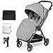skiddoü Babybuggy, Mell leichter Reisebuggy, zusammenklappbar Kinderwagen, leicht, klappbares Kinderbuggy, Babywagen, stoß-absorbierende Räder, regulierbare Rückenlehne, wasserdicht, hellgrau