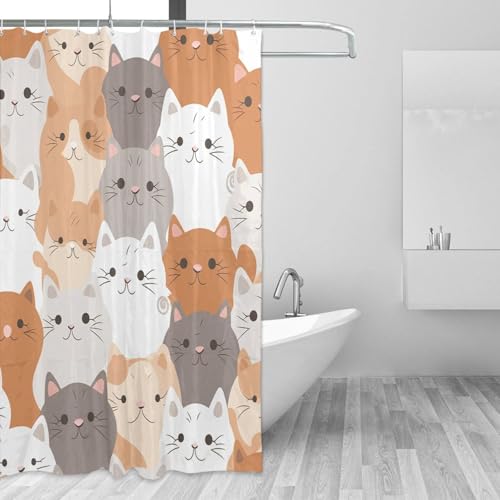 Rideau de douche chat orange ultra résistant et imperméable avec attaches fournies