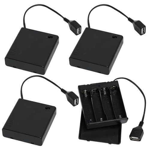 Portapilas AA, 4 Cajas de Pilas 4xAA, Porta Pilas AA con Tapa e Interruptor, Conexión a Interruptor USB, Soporte de Batería para Luz LED RC Cars