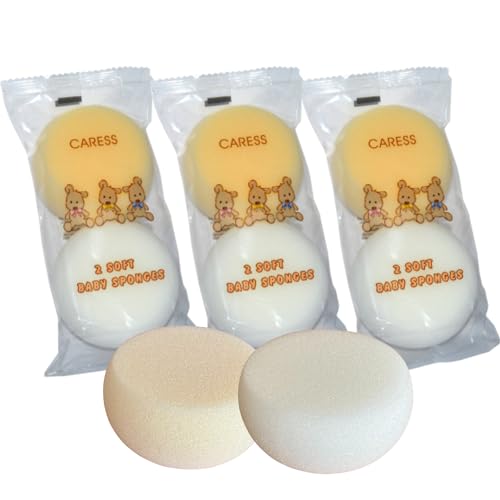6 x Baby Bath Sponge Natural Body Puff Soft and Gentle on Small Newborns and Older Babies - Perfect for Sensitive Skin Bathrooms Children and Bathing