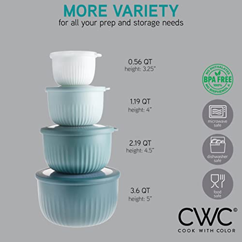 image for COOK WITH COLOR 4pc Plastic Mixing Bowl Set with Lids (Teal Ombre, 210