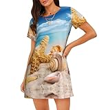 QAZWZML Camisón suelto con diseño de estrella de mar y concha de mar para mujer, estilo de línea A, adecuado para el hogar y viajes, Negro, 3XL
