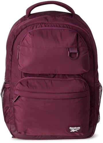 Reebok Mochila de viagem – Bolsa resistente à água para uso diário com capa para laptop, mochila leve para laptop para mulheres e homens, Vinho de uva Kasey, Medium, Mochila