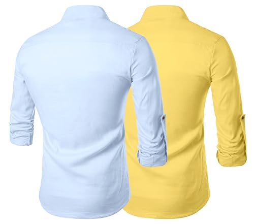 Image of Zombom Men's Combo Cotton Polyester Blend Solid Full Sleeve Straight Regular Fit Mandarin /Chinese Collor Kurta (Pack of 2)