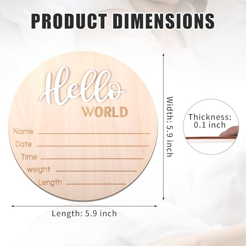Image of Wooden Baby Announcement Sign, 5.9 Inch Hello World Newborn Sign, Hospital Birth Stat Plaque, Hospitals, Homes, Nurseries, Suitable for Newborn Boys and Girls, Birth Souvenir (White)