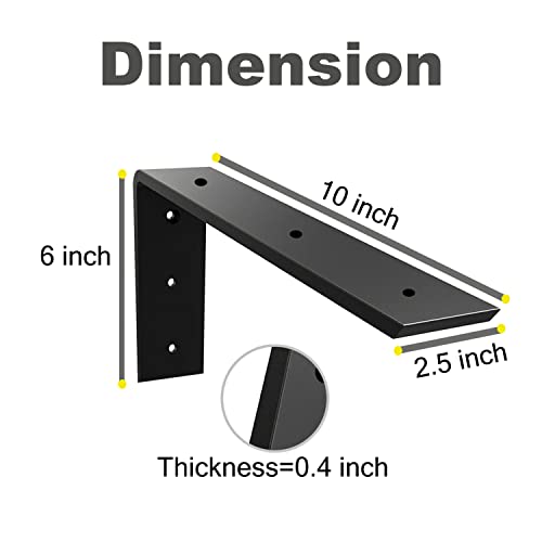 Image of WINKER Countertop Support Bracket 1 Pack Heavy Duty 3 /8 inch Thick Hidden L Shelf Bracket 10 inch x 6 inch x 2.5 inch Metal Corbels for Quartz /Granite /Wood /Concrete /Laminate Countertops, Black