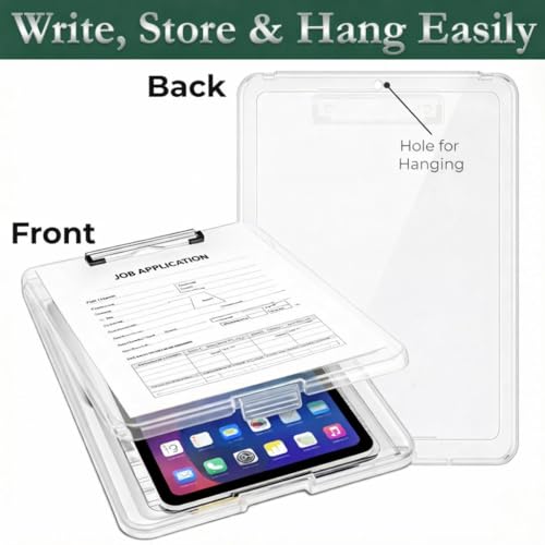 Image of Yajnas Multipurpose A4 Size Clipboard with Storage Box | 180 Foldable Exam Pad & Writing Board | Heavy Duty Plastic File Folder with Pen Holder & Paper Storage for Students, Office & Field Use -White