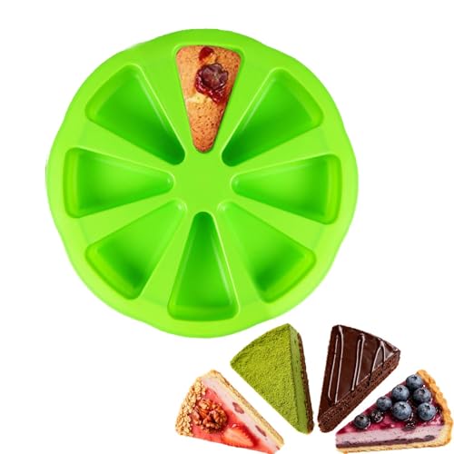 ZFFAFUR 8-Cavity Triangle Silicone Quiche Mould Non-Stick Heat Resistant Baking Pan for Pizza Slice Brownies Muffins & Scones Flexible and Durable for Oven Microwave and Freezer Use (Green)