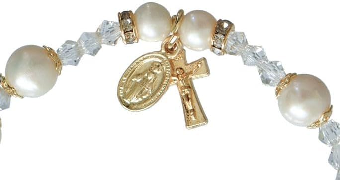 Sine Cera Freshwater Pearl 1 Decade Catholic Rosary Bracelet, 8mm Pearl Beads - Image 2