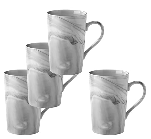Hylruu 350ml Unique Coffee Mugs, Marble Ceramic Cup for Home and Office, Microwave Dishwasher Safe, Set of 4 Gray