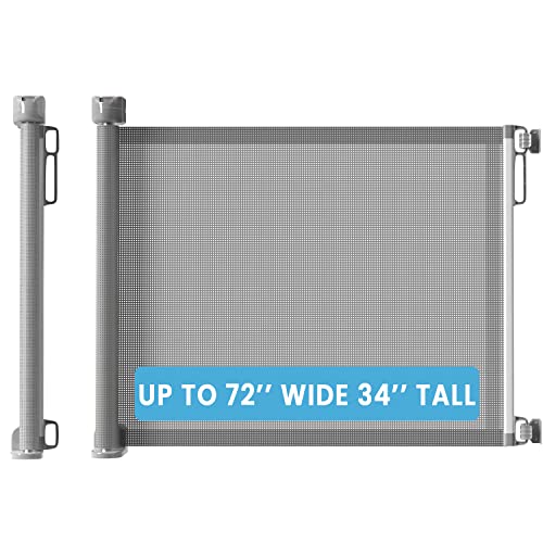 Retractable Baby Gates,Mesh Baby Gates, Pet Puppy Dog Gates, [Upgraded Double Lock] 34" Tall, Extends Up To 72" Wide, Child Safety Gate For Doorways, Stairs, Hallways, Indoor/Outdoor (Grey) #TOP5