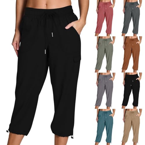 Plus Size Capris for Women 2025 Fashion Elastic Waist Drawstring Baggy Cargo Pants Causal Loose Fit Cropped Trouser