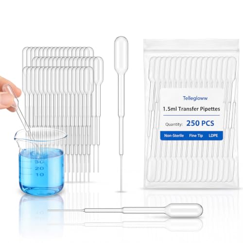 Tellegloww 250 Pcs 1.5ml Transfer Pipettes, Fine Tip LDPE Liquid Dropper