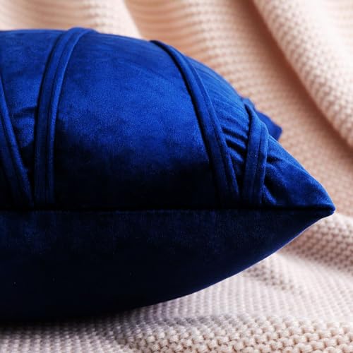 Image of Khooti Velvet Striped Cushion Cover Pack of 1-28 inchX28 inch /71X71 Cm | Navy Blue | Soft Pillow Covers Cushion Case for Sofa Bedroom Living Room Chair Car, Cushion Cover with Zig Zag Pattern