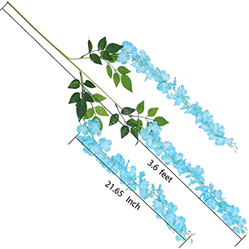 Image of Artificial Hanging Wisteria Flower Vine, Sky Blue - Pack of 6