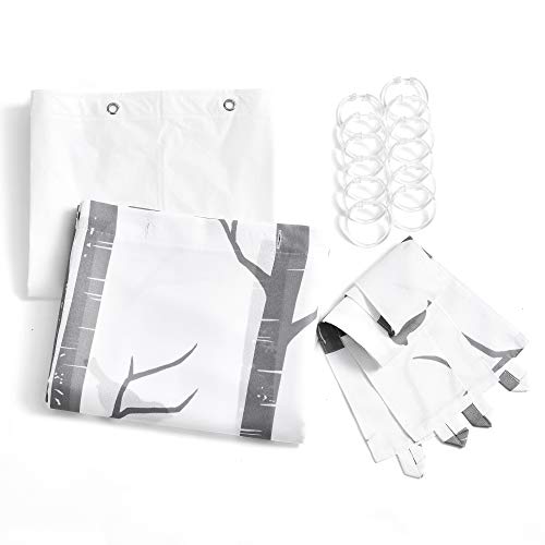 Lush Decor, Gray, Bird On The Tree Double Swag Shower Curtain With Peva Lining & Rings, 16 Pieces, Count #TOP2