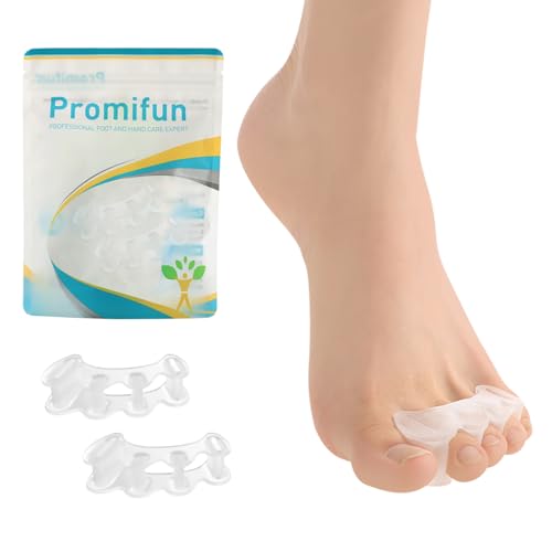 Promifun Separatori per dita dei piedi,1 paio di cuscinetti per dita in gel morbido per la correzione dell'alluce valgo,barella per dita dei piedi per alleviare la fascite plantare (Trasparente +S)