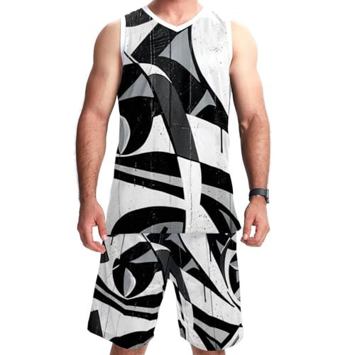 Combinaison de basket-ball graffiti noir et blanc unisexe taille 5XL avec poches