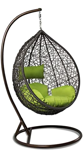 Image of Single Seater Swing Chair with Stand and Cushion Hammock Swing for Adult Outdoor Indoor Garden Living Room Balcony Hanging Chair (Brwon Green)