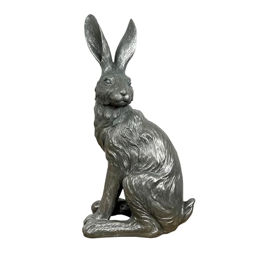 Image of Alfie Francis 30cm Tall Large Matt Grey Sitting Hare Ornament Sculpture Statue Home Decoration Gift Rabbit Animal