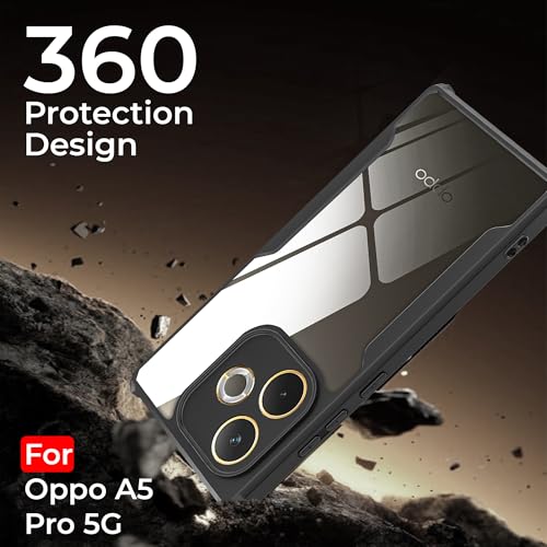 Image of A rtistque Clear Hard Transparent Acrylic Armor Anti-Drop Shockproof TPU Edge Back Cover Case for Oppo A5 Pro 5G - Black