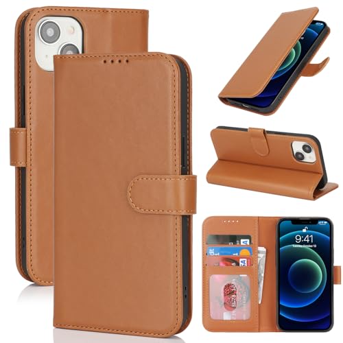 Image of for iPhone 13 Mini Case Wallet with Card Holder,for iPhone 13 Mini Wallet Case for Women Men,PU Leather Shockproof Magnetic Buckle Stand Flip Phone Case-Brown